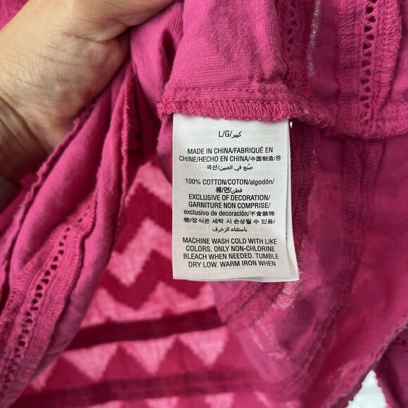 Trina Turk for INC Fuchsia Blouse Chevron pattern 100% cotton, size L, hot pink. - Picture 5 of 6
